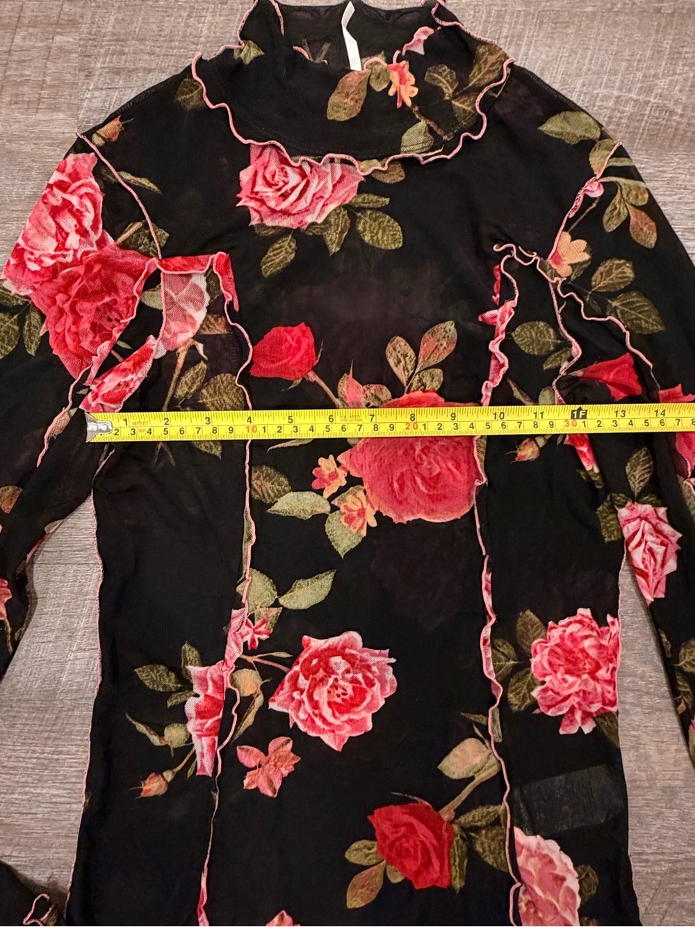 Free People Charlie Printed Mesh Top Sz M Black Floral Sheer Whimsygoth Romantic - Picture 6 of 9